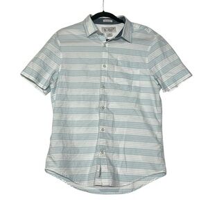 Penguin by Munsingwear Blue & White Striped Button Up Shirt Short Sleeve Size M